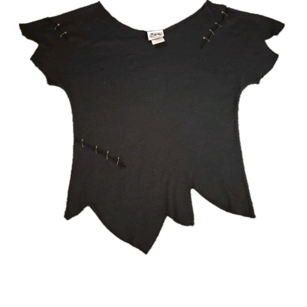 Edgy Black Women's Short Sleeve Notched Hem Blouse